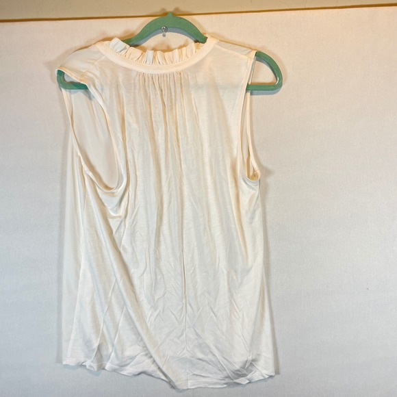 LOFT Womens Off White Ruffle Neck Sleeveless Henley Blouse Large Ivory Top - Picture 3 of 7